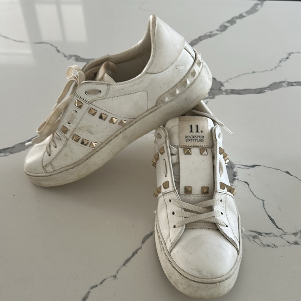 Designer Valentino Garavani White Sneakers with Gold Accents